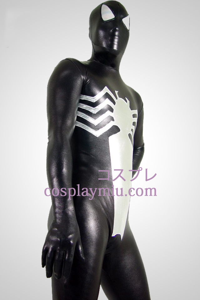 Black And Silver Spiderman Shiny Metallic Superhero Zentai Suit