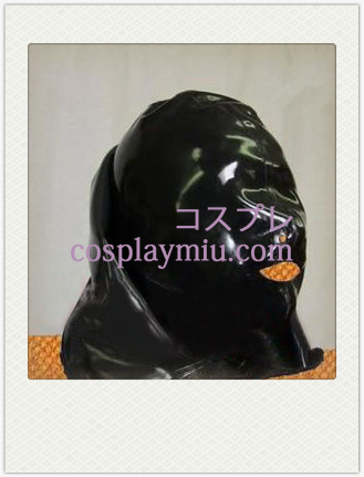 Full Face Covered Black Latex Mask with Open Nose