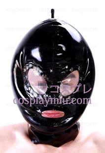 Shiny Black Two Layers Latex Mask with Transparent Eyes and Open Mouth