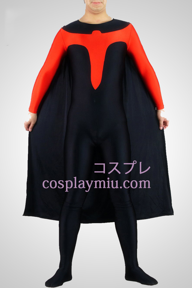 Black And Red Lycra Spandex Catsuit With Cape