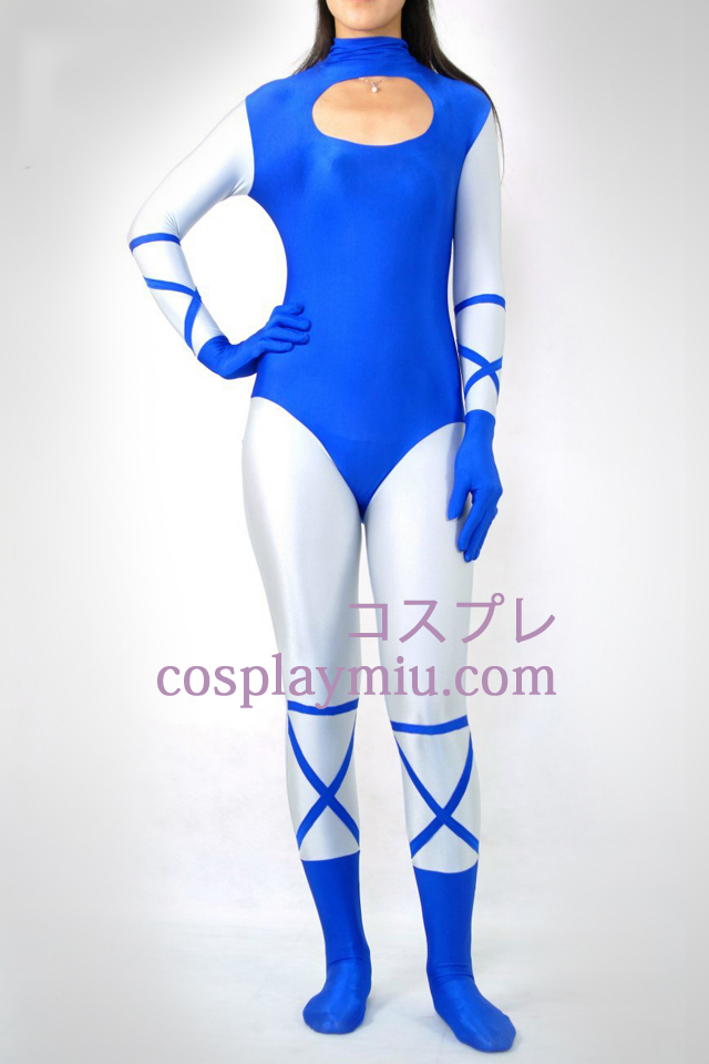 Blue And White Lycra Spandex Catsuit