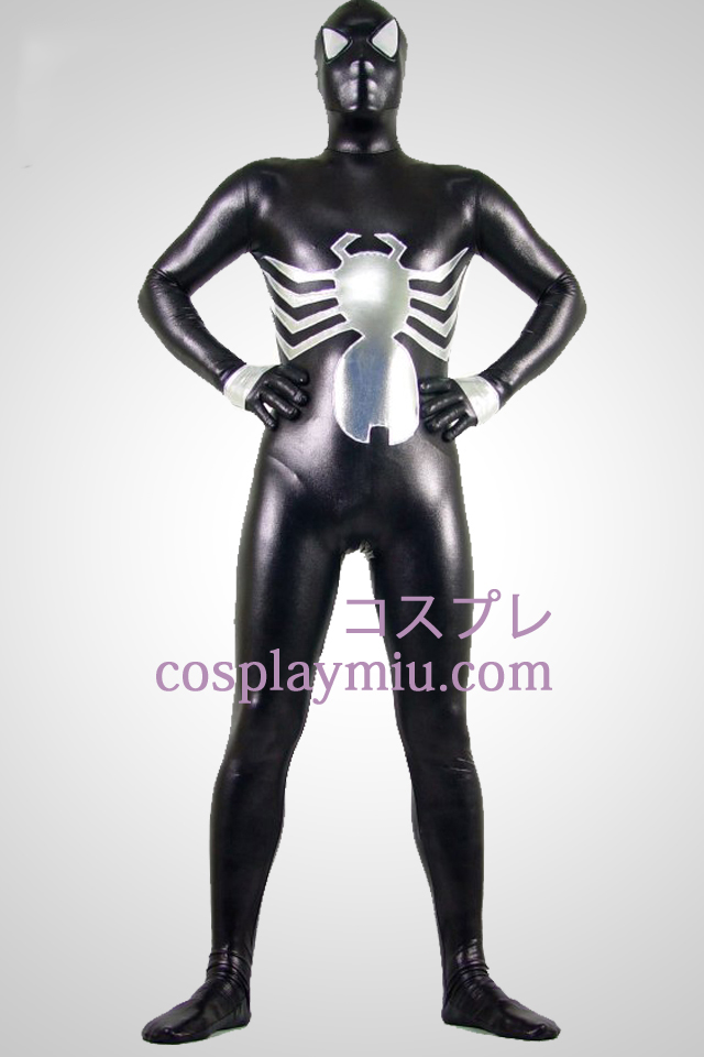 Black And Silver Shiny Metallic Spiderman Superhero Zentai